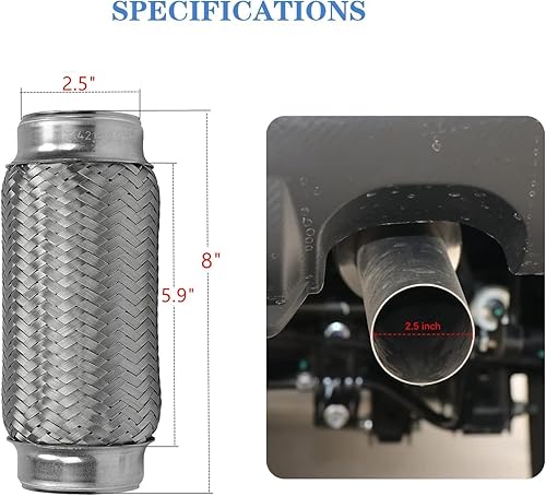 Miniatura 4 de RP REMARKABLE POWER, RK7548 Tubo flexible de escape de 2.5 x 12 pulgadas, acero inoxidable resistente, 16 pulgadas OL