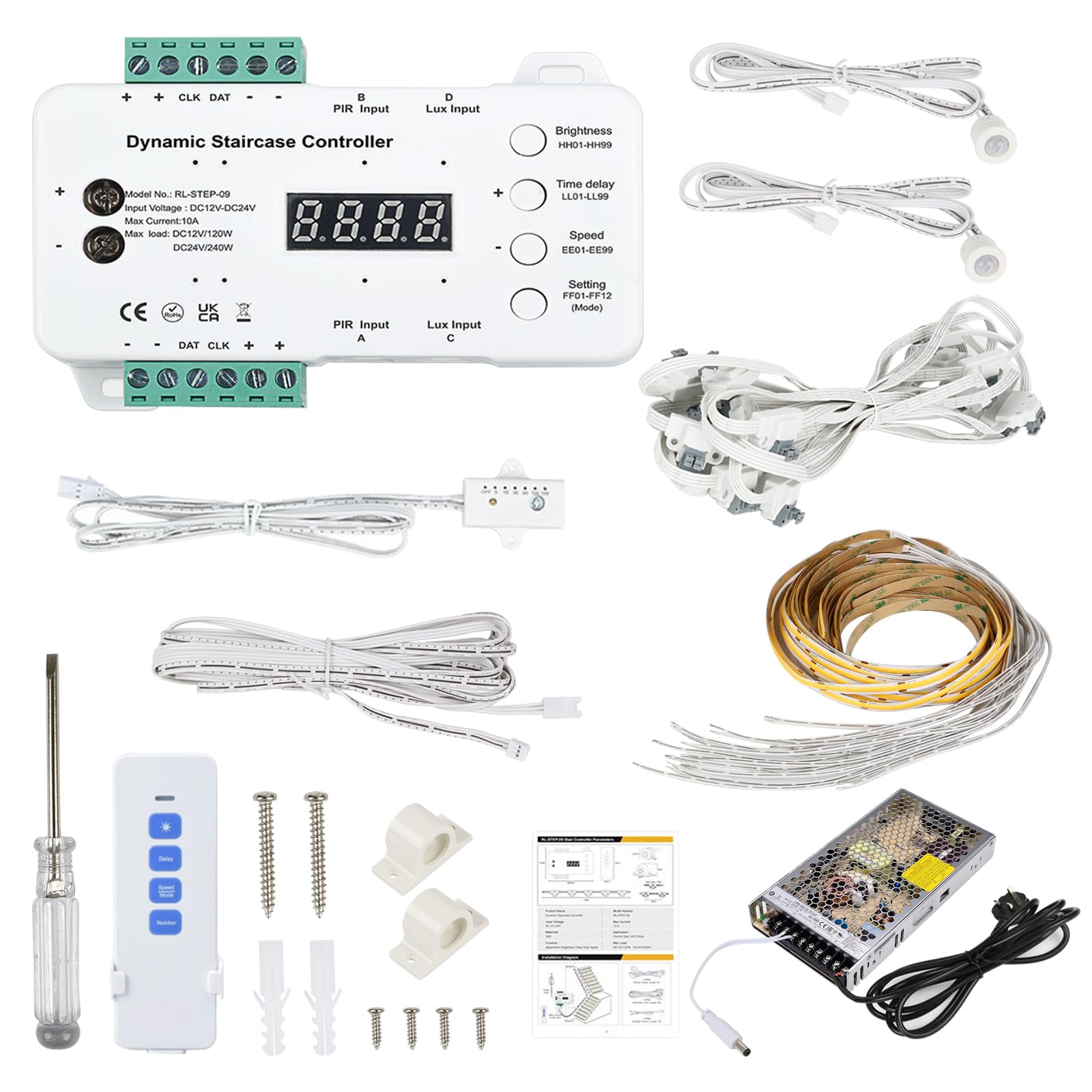 LED-Treppenstufenbeleuchtung mit Bewegungsmelder & Tageslichtsensor,100cm Zuschneidbarer LED-Lichtstreifen für Innentreppen16 Stufen Treppenlicht