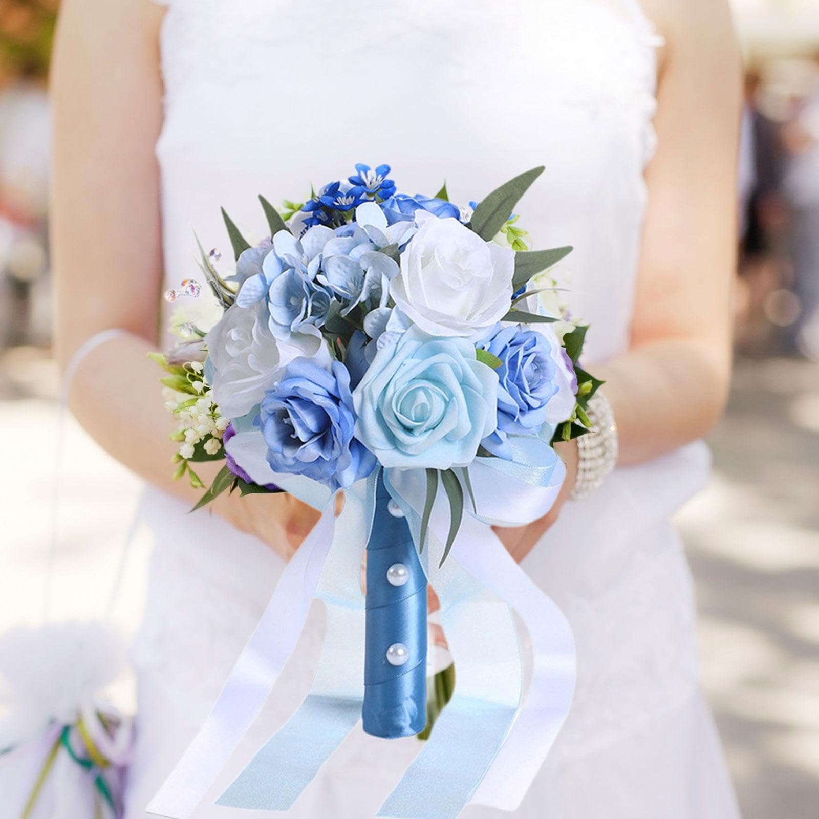 Bouquet Da Sposa Decorazione Floreale Fiori per Damigella D'onore Composizione Fatta a Mano Aspetto Realistico Adatto per, Azzurro