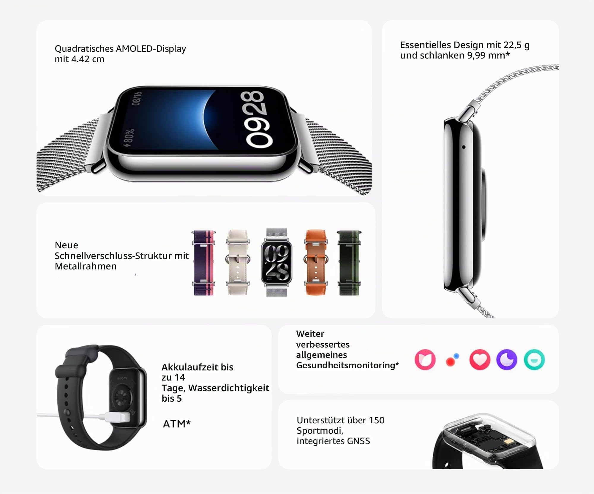 XIAOMI Smart Band 8 Pro Fitness-Tracker, 1,74" AMOLED Display, bis 20 Tage Akku, 5ATM, SpO2 Tracking, Schlaf-und Pulsüberwachung, 150+ Trainings Modi, Schrittzähler, Schwarz