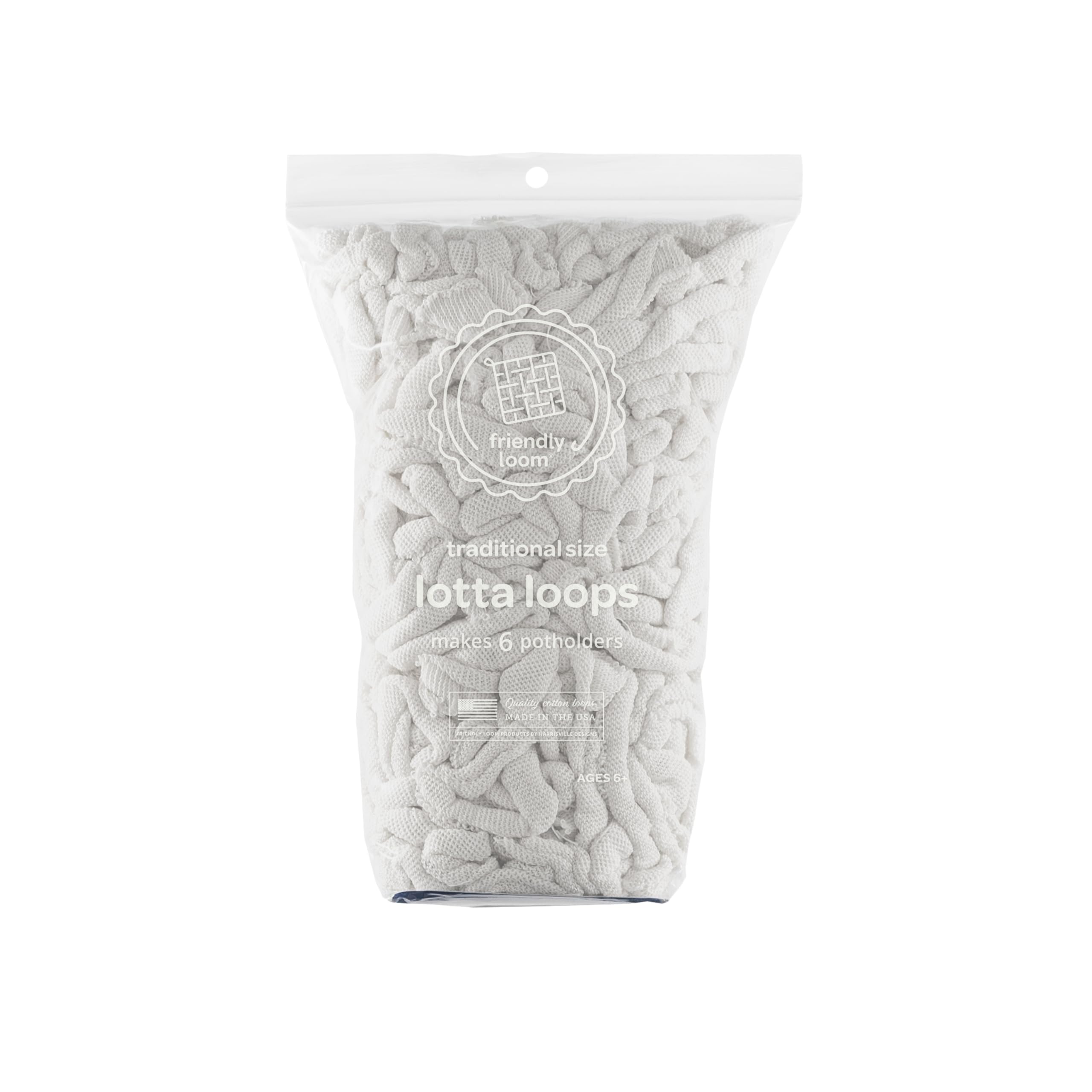 Friendly Loom | Lotta Loops - 7” Traditional-Sized White Potholder Weaving Loops | Craft 6 Cotton Potholders
