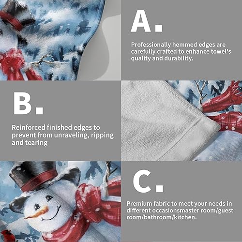 Miniatura 5 de Juego de 2 toallas de mano de muñeco de nieve azul, toallas de cocina suaves y absorbentes, toallas decorativas para invitados, gimnasio, spa