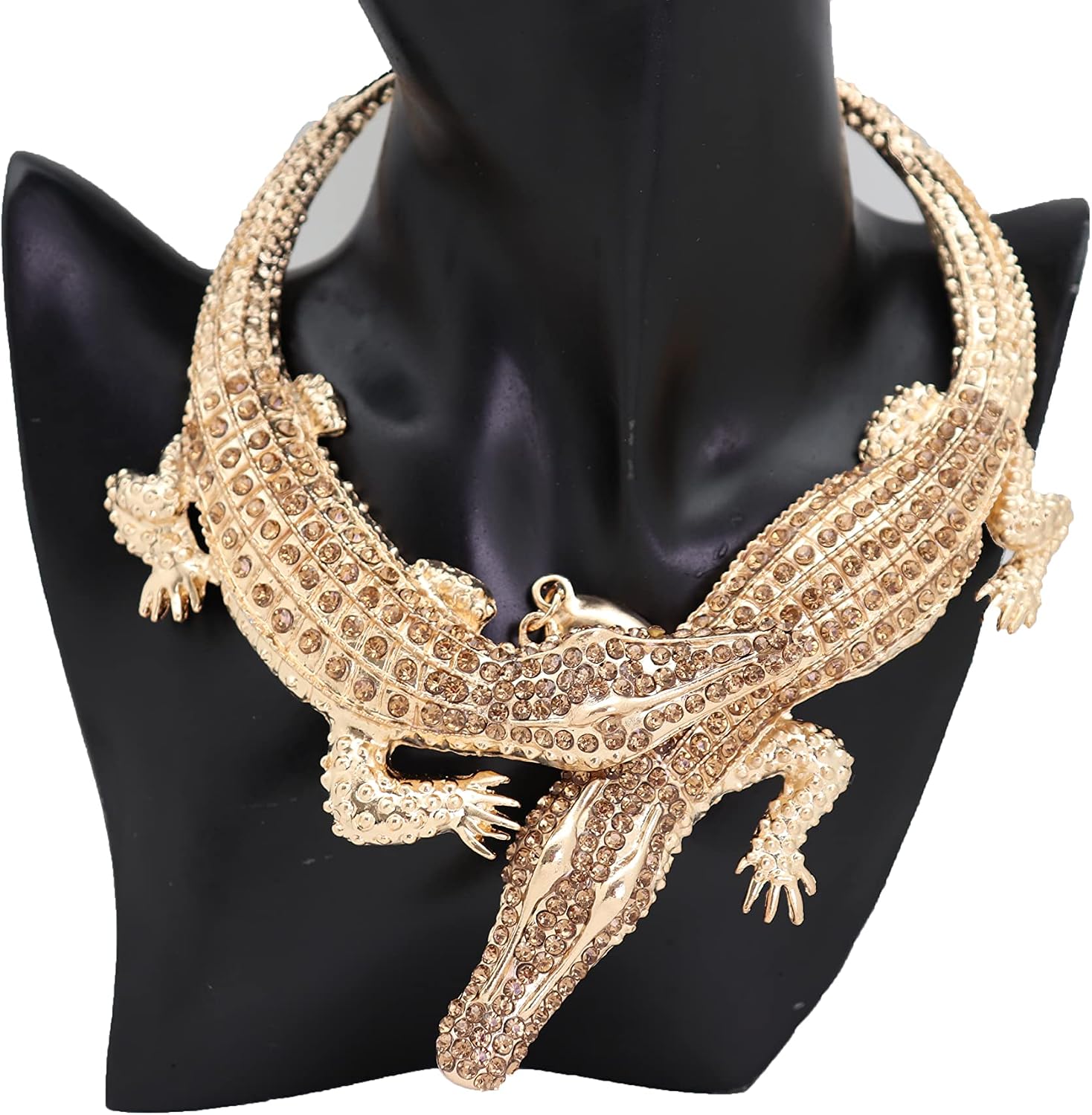 Women Hip Hop Fashion Statement Necklace Gold Metal Crocodile Alligator