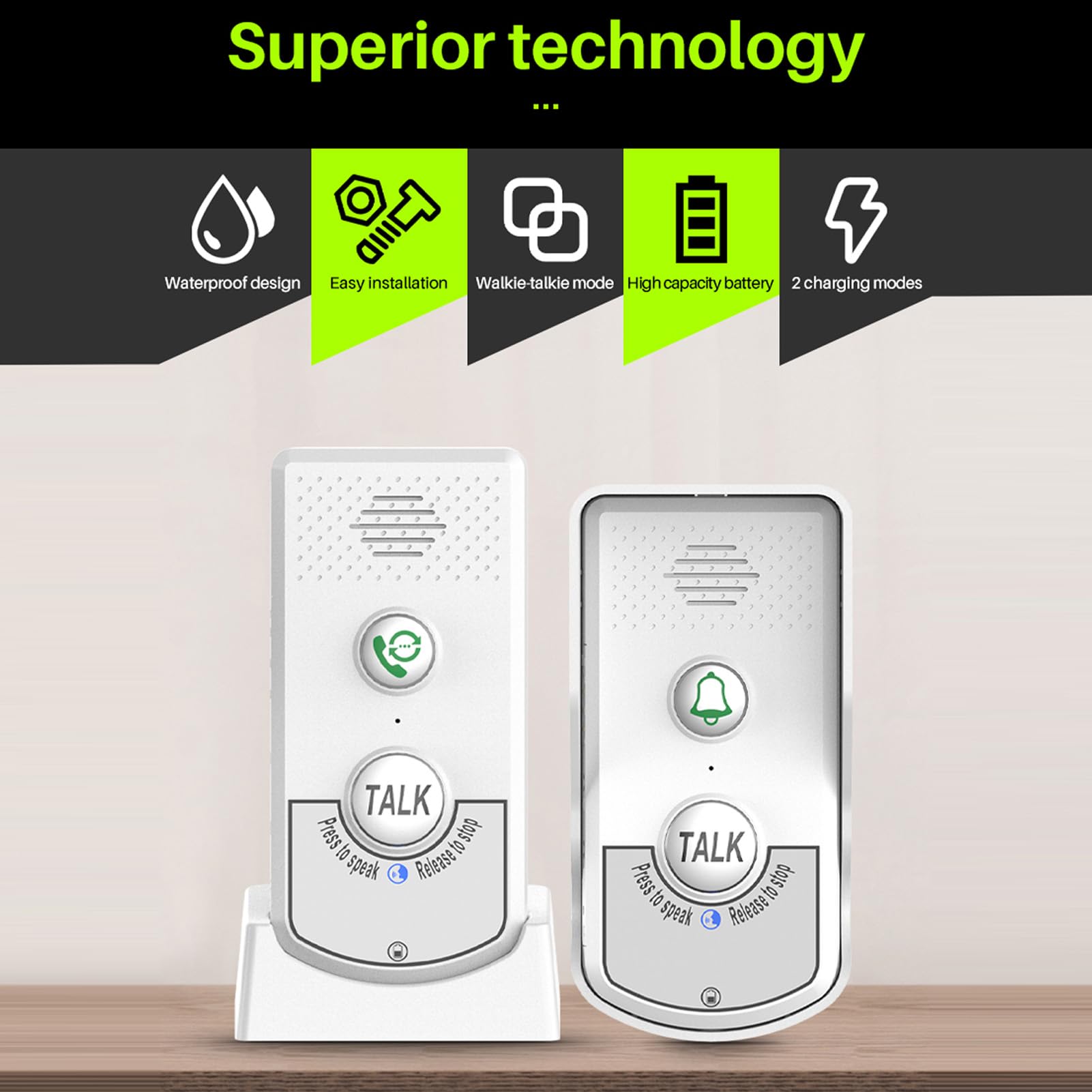 Sonnette d'interphone sans Fil, Voix bidirectionnelle Longue portée étanche IP54