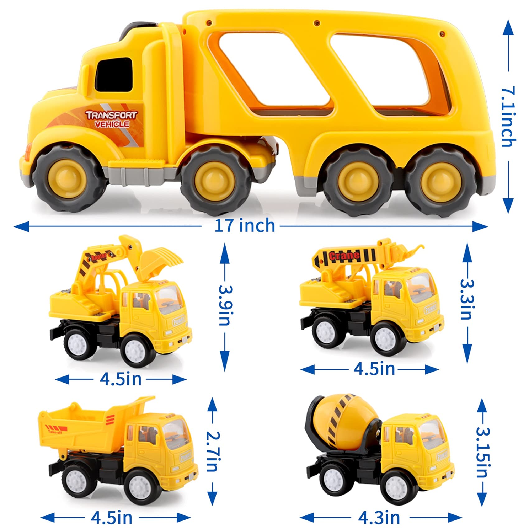 Construction Truck Toys for 3 4 5 6 Years Old Toddlers Kids Boys and Girls, Car Toy Set with