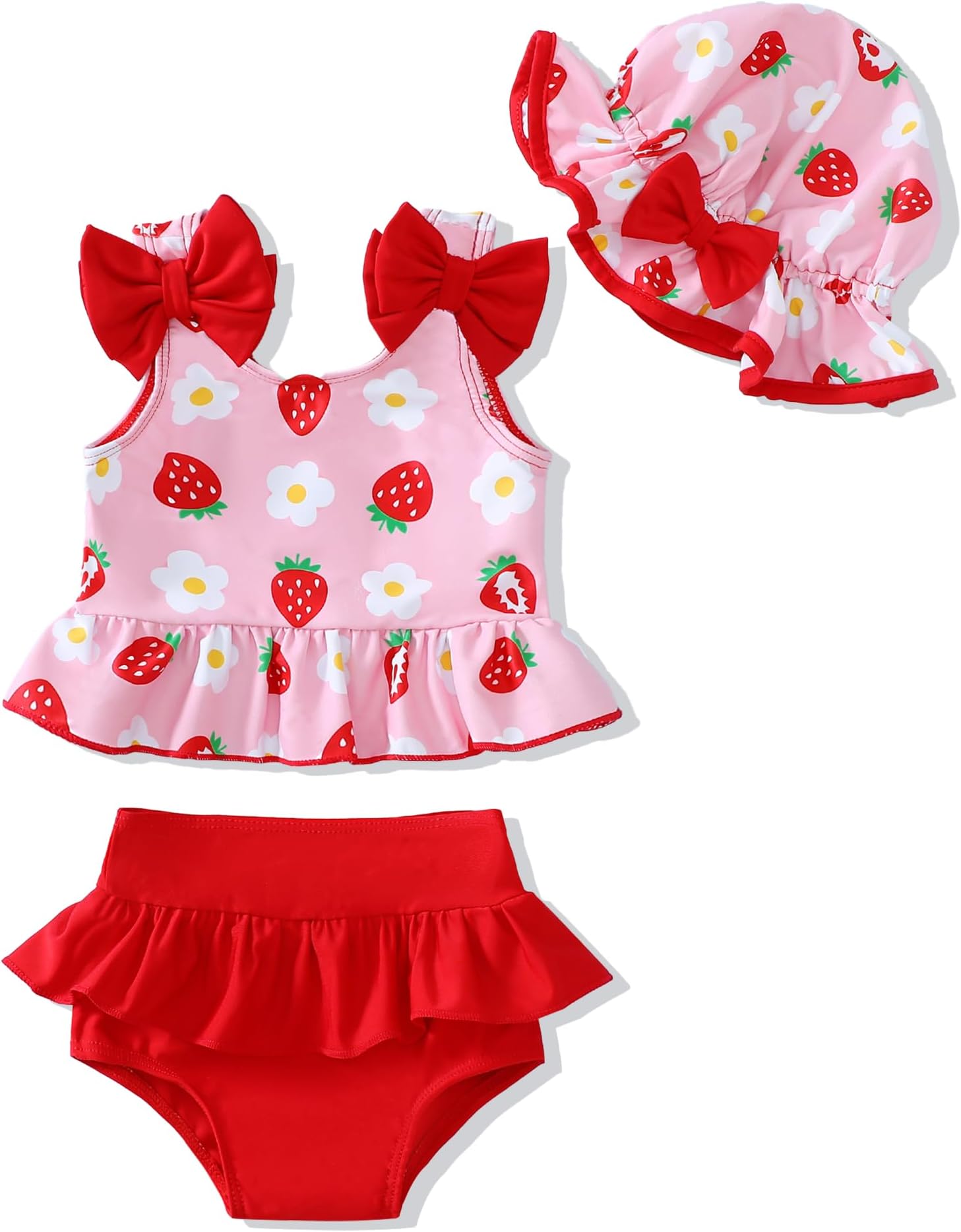 Mioglrie Baby Infant Swimsuit Girl Toddler Bathing Suit Girl Summer Beach Bikini Tankini Swimwear Hat 3-24 Months 2t-5t