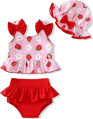 Mioglrie Baby Infant Swimsuit Girl Toddler Bathing Suit Girl Summer Beach Bikini Tankini Swimwear Hat 3-24 Months 2t-5t