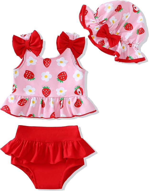Baby Infant Swimsuit Girl Toddler Bathing Suit Girl Summer Beach Bikini Tankini Swimwear Hat 3-24 Months 2t-5t