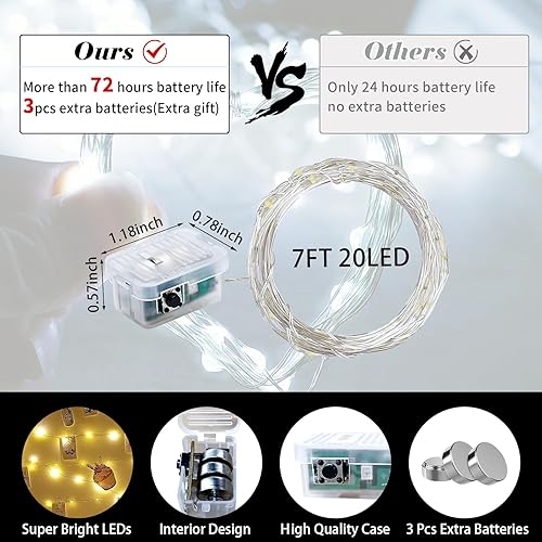 Miniatura 3 de chzk Paquete de 12 luces de hadas de 7 pies, 20 luces LED parpadeantes, funciona con pilas, luces impermeables de luciérnaga estrellada, luces de