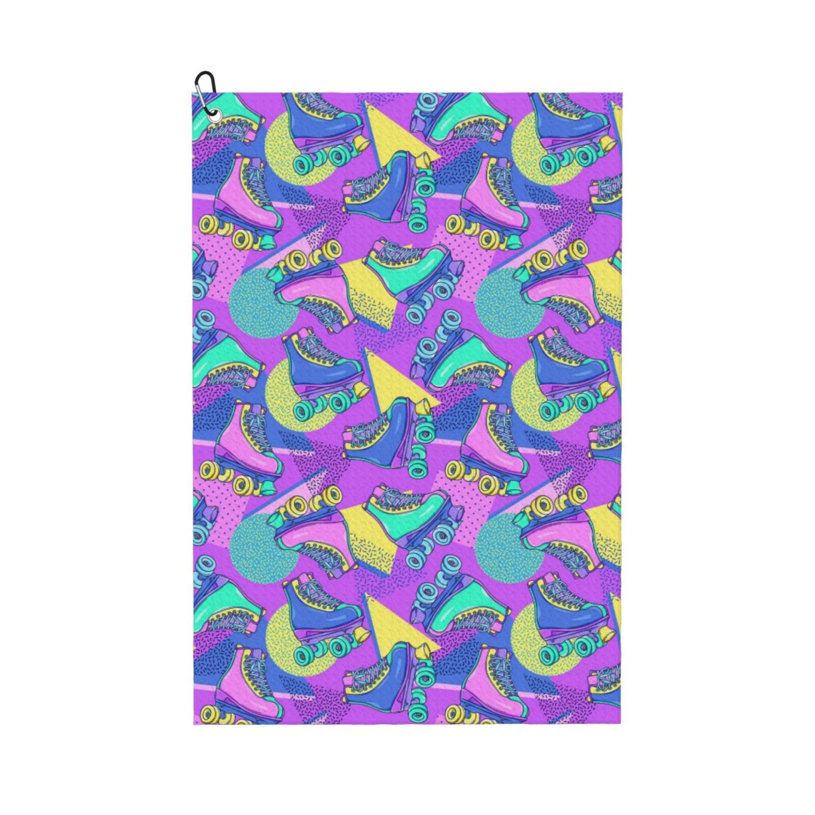 AOOEDM Disco Roller Skates Print Golf Towel with Carabiner Clip Absorbent Microfiber Golf Towel for Cleaning Golf Ball Club Putter Iron for Golf Bag Trolly Belt Loop 16" X 24"