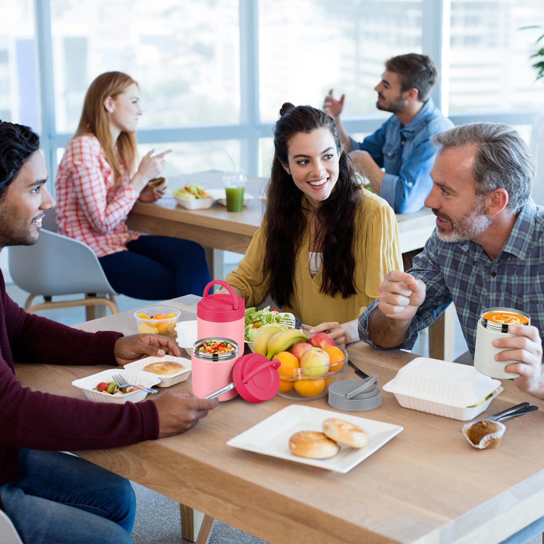 Termo de sopa de 10.5 onzas para comida caliente, para niños y adultos, tarro de alimentos aislado con asa ancho de boca, recipientes de alimentos a prueba de fugas, lonchera de acero 7
