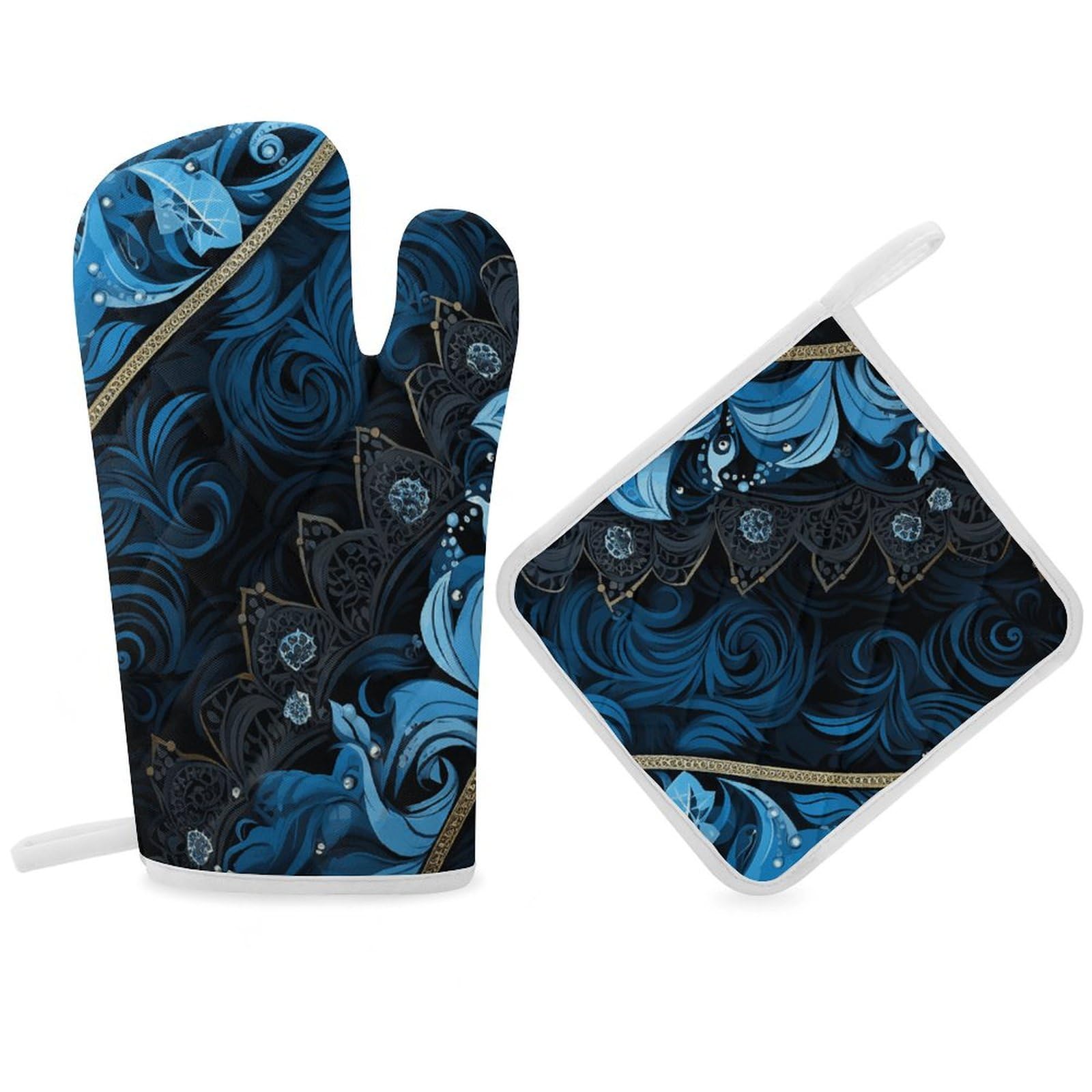 Gants de cuisine pour four anti-brûlure en polyester avec revêtement antidérapant de cuisson