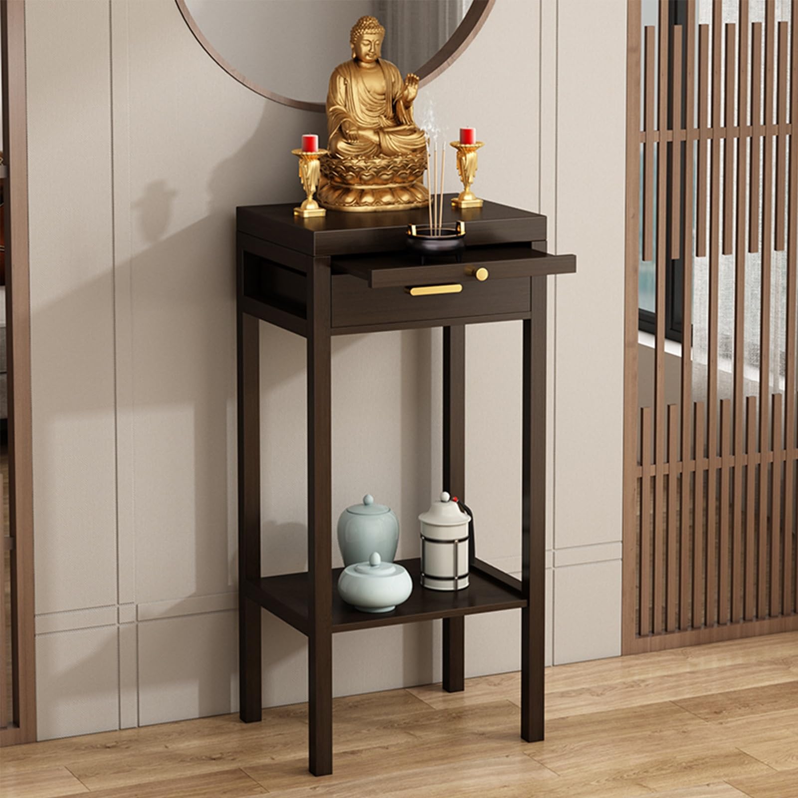 Meuble de sanctuaire bouddhiste avec rangement pour ranger ses objets zen