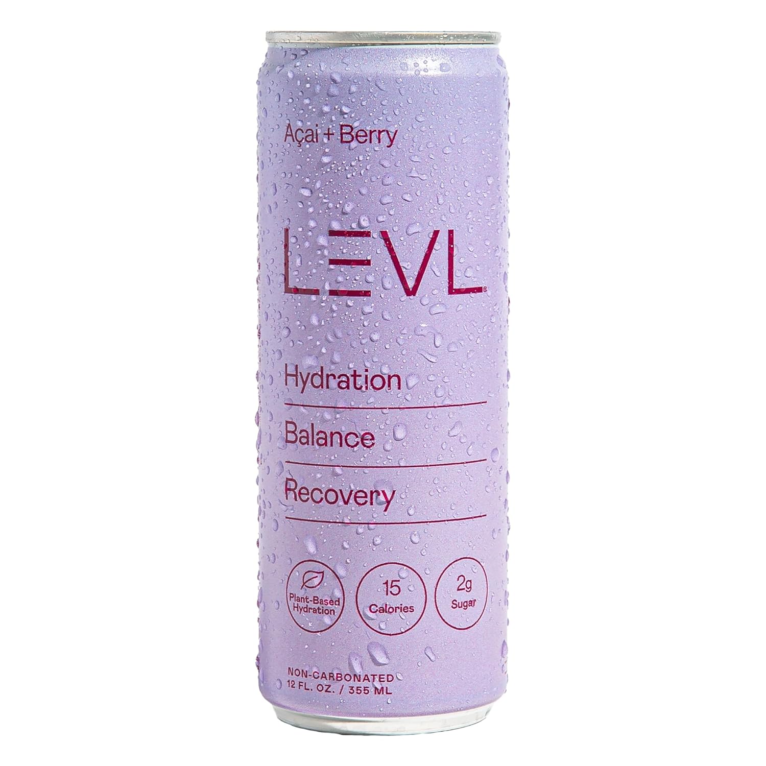 LEVL Functional Hydration Drink - Acaí + Berry (Non-Carbonated) Pure Water, Real Fruit, Adaptogens, Electrolytes | All-Natural, No Artificial Additives, Zero Added Sugar, Non-GMO, Caffeine Free, Sports Drink | 12 FL OZ Cans - (Pack of 12)