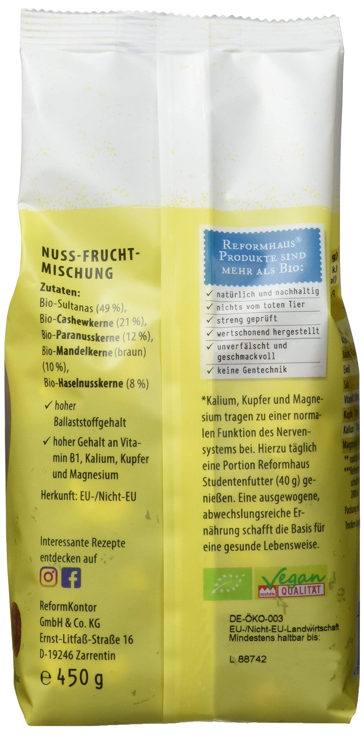 Reformhaus Bio Studentenfutter 6er Pack 6 x 450g