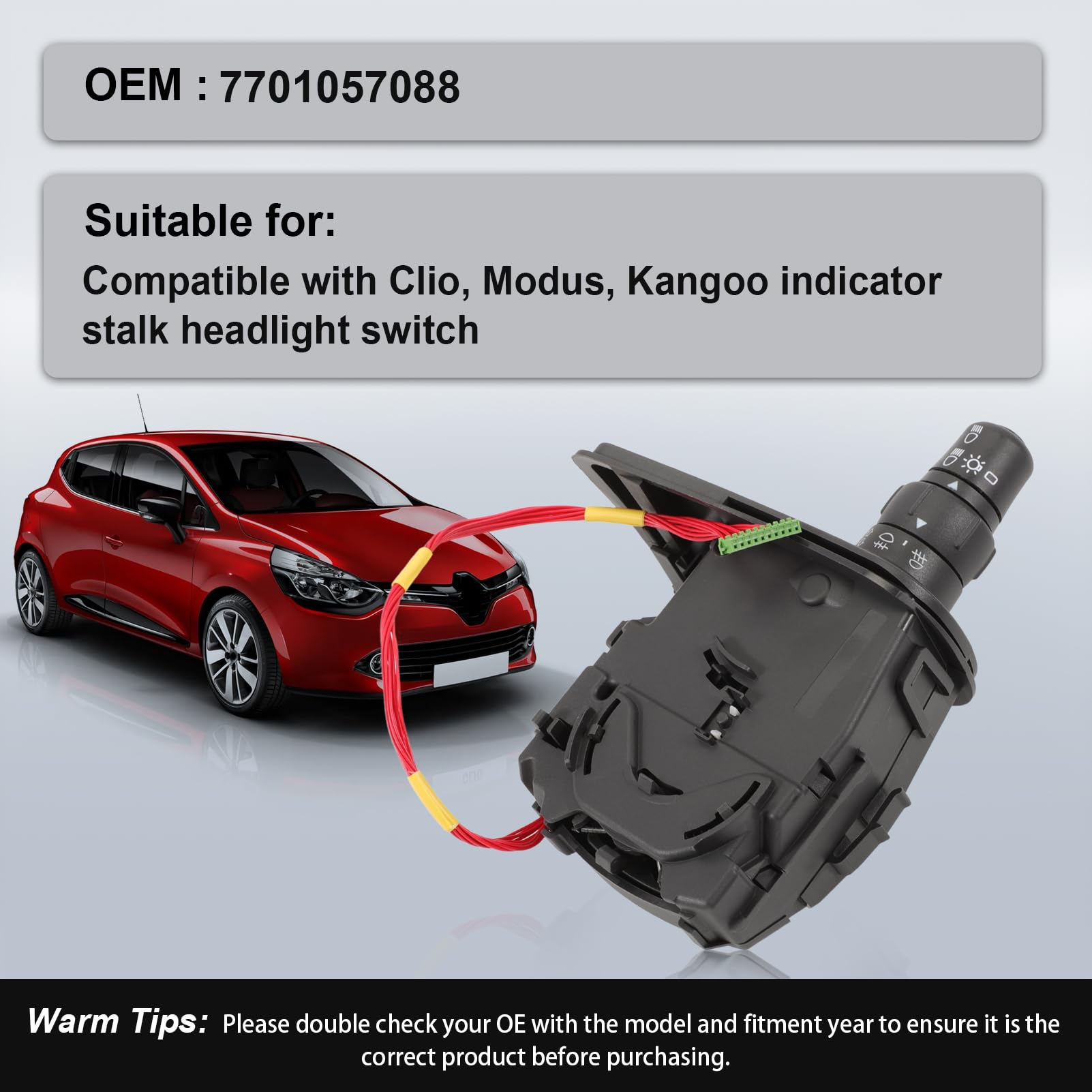 Interruttore Indicatori di Direzione, Interruttore sul Piantone Dello Sterzo per Clio MK3 Kangoo Modus（2005-2012） 7701057089, 7701057090, 8201590638, 255405605R, 7701057088
