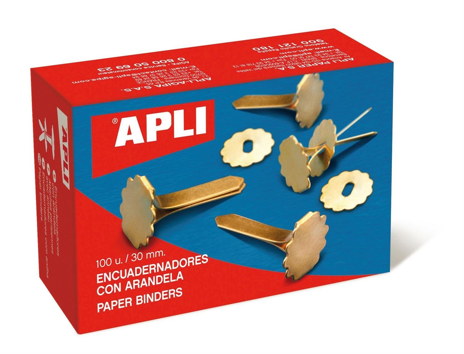 APLI 12285 Boîte de 100 Attaches parisiennes avec oeillets 18 mm