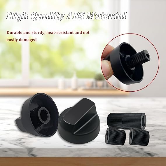 4 Pack Universal Stove Switch Knob Replacements with 12 Adapters | Black, 12 Adapters, Replacement Control Knobs, Compatible for Oven Stove Range, Versatile and Wide Application