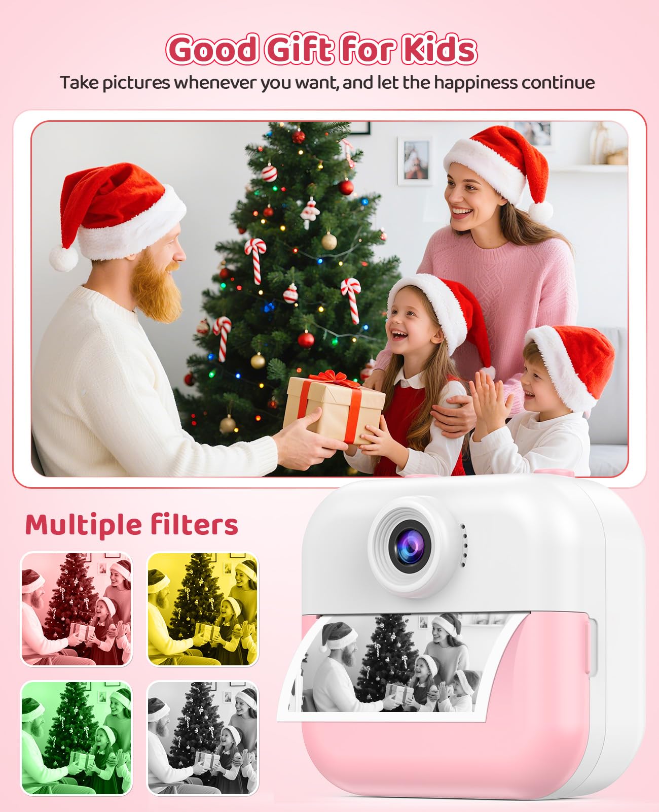 Cámara de impresión instantánea para niños, impresiones de liberación rápida, regalos de cumpleaños de Navidad de 6 a 12 años, selfie digital con videos de 1080P, juguete portátil de viaje