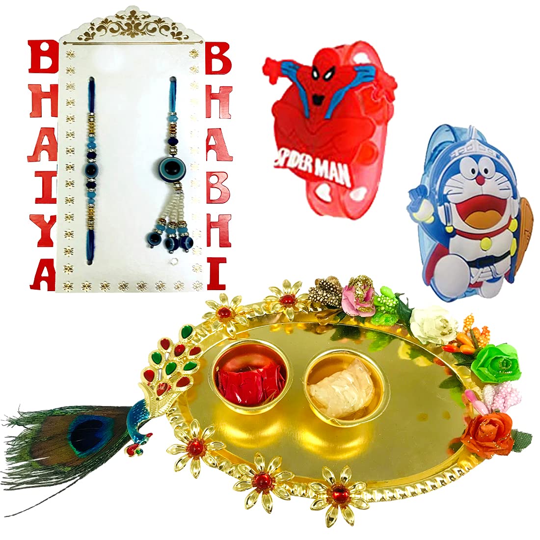 Evisha Pair Rakhi Assorted Design Roli Chawal Plate And 2 Kids Cartoon Character LED Rakhi For Brother And Bhabhi | Rakhi Combo-P-37-T-2LED || bhaiya bhabhi rakhi || rakhi gifts (B099Q4XN6C) Amazon Price History, Amazon Price Tracker