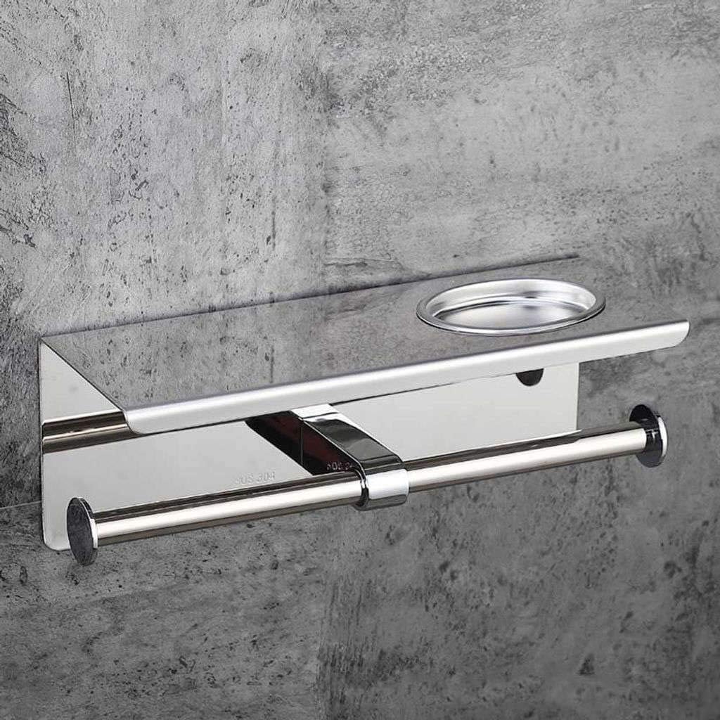 FXBZA Toilet Paper Holder/Stainless Steel Toilet Roll Holder with Phone Shelf Wall Mounted for Bathroom Accessories 304 Tissue Roll Dispenser Storage Wall Mounted-C
