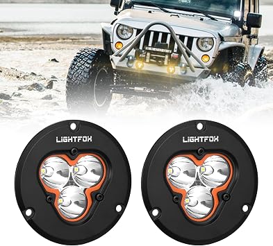 Lightfox Flush Mount LED Light Pods 4.7IN, 2PCS 46W Bumper Lights Floodlight Spotlight Combo Fog Lights, 3LED Bumper Driving Backup Reverse Work Light for Truck ATV UTV 4x4 Offroad SUV IP68-round