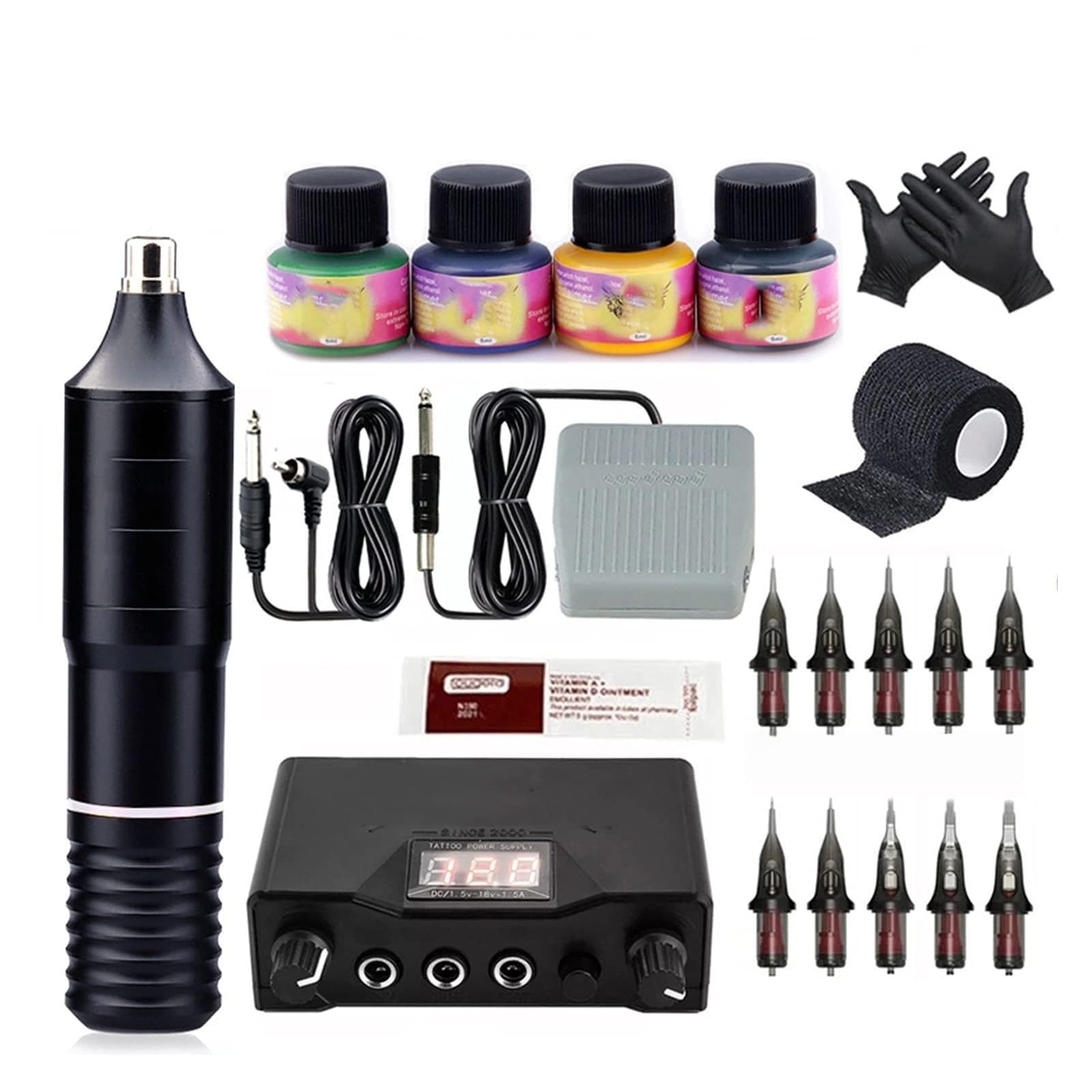 Conjuntos de máquinas de tatuaje profesional con las agujas de cartuchos Agujas de maquillaje permanente Accesorios de maquinaria de mano Cuerpo Arte Tatuaje Suministro (Color : Silver Tattoo Kit)