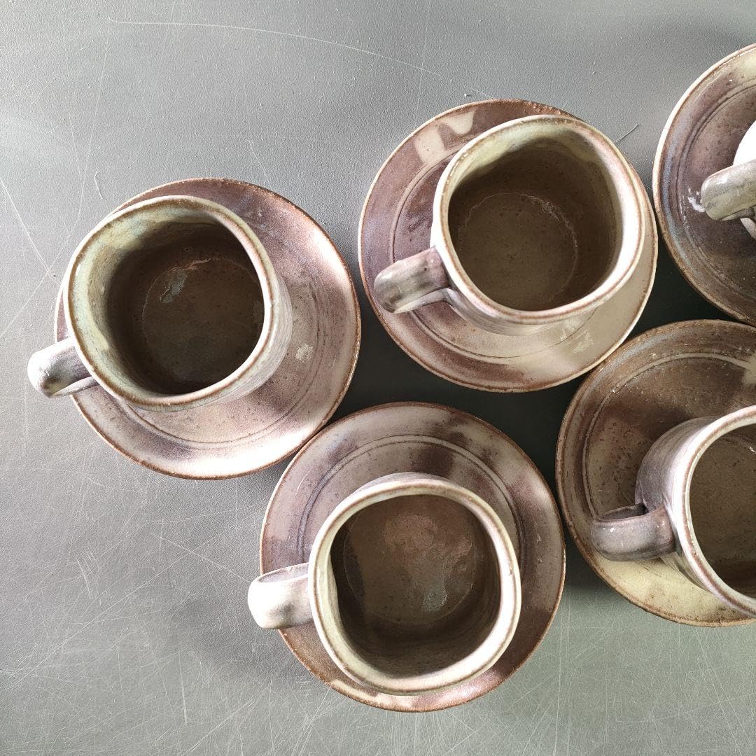 A893-2/萩焼/土和窯/珈琲茶碗/カップ＆ソーサー/6客/ A893-2/萩焼/土和窯/珈琲茶碗/カップ＆ソーサー/6客/