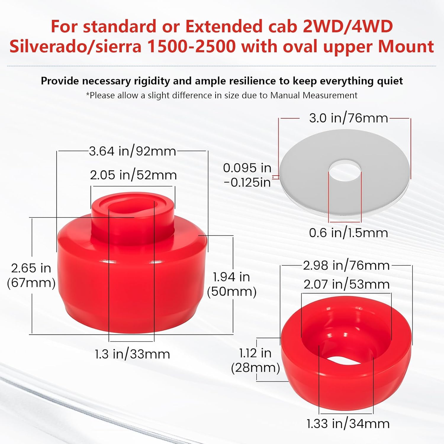 7-141 24-Piece Polyurethane Body and Cab Mount Kit - Compatible with Chevy Silverado GMC Sierra 1500/2500/3500 2WD/4WD 1999-2014 - Black - Replacement Bushings & Hardw (Red)