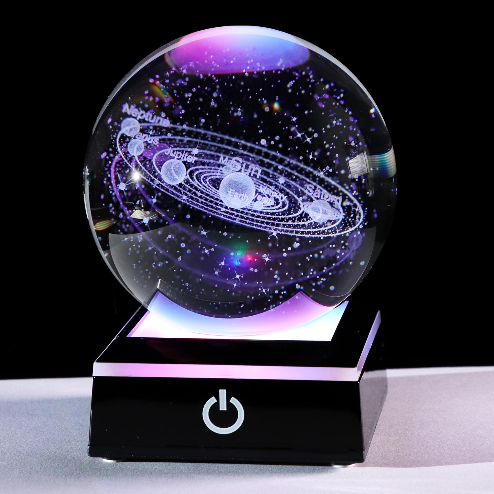 Crystal 3D Solar System Ball Science, Universe Gifts with LED Base 3.15'' | Crystal ball…