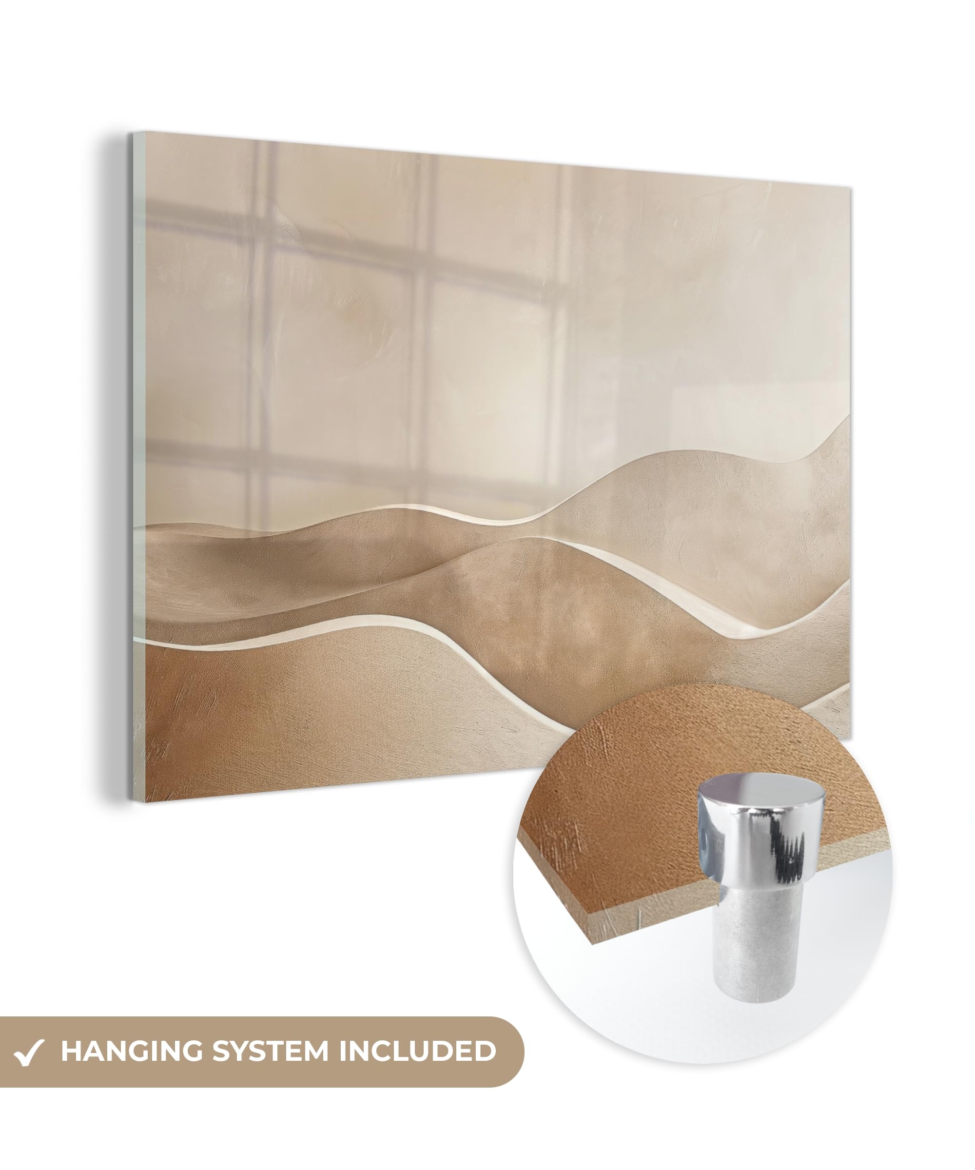 MuchoWow© Quadri Moderni Soggiorno 120x80 cm Poster Da Parete Decorazione Muro Salotto Immagine Grande Foto Con Cornice Stampe Su Vetro Camera Letto Beige - Colline - Modello