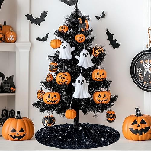 Miniatura 8 de Falda de árbol de Navidad grande de 46 pulgadas, falda de árbol de Navidad con purpurina, falda de base de árbol de secuencia púrpura oscuro, falda