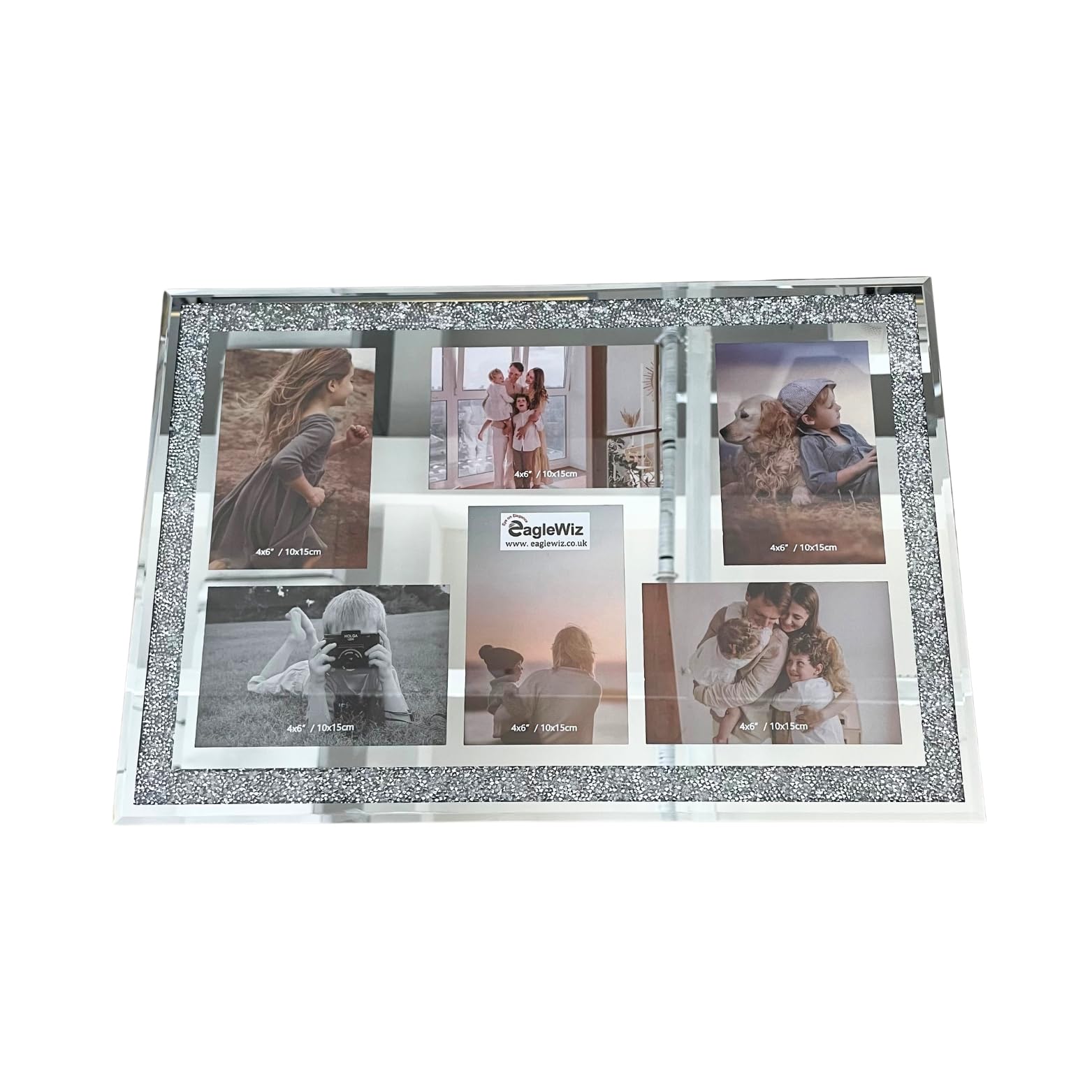 Eye On Elegance Eaglewiz Silver Eaglewiz Crystal Crushed Jewel Mirrored Diamond Effect 6 Collage Photos Wall Frame Mirror Affect 4X6inch Wedding Gift