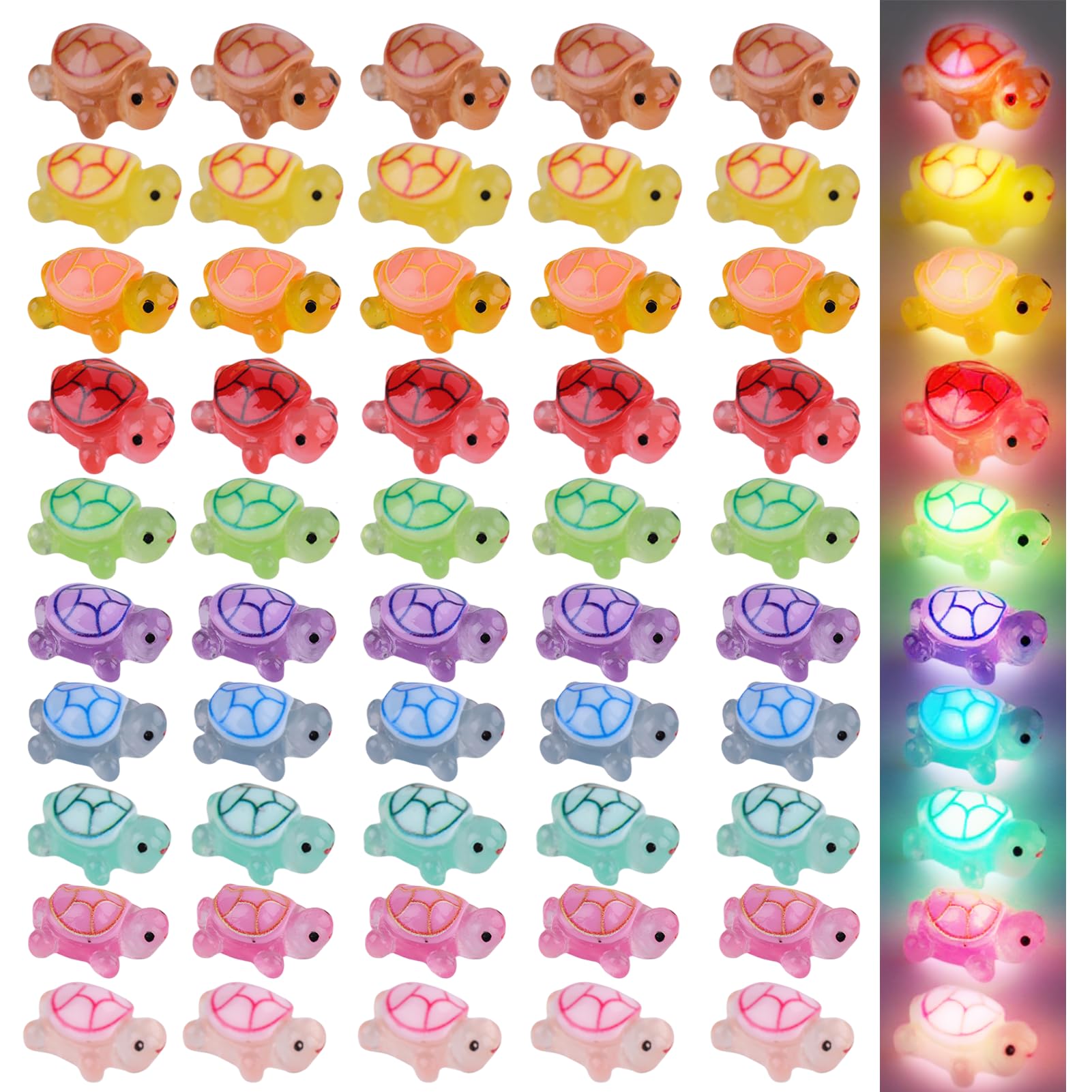 Hotopink Multicolor 50 Pcs Mini Resin Turtles Figures, Luminous Mini Turtle Figures, Glowing Sea Turtle Small Resin Animals For Diy, Garden Miniature Landscape, Aquarium, Dollhouse Decoration