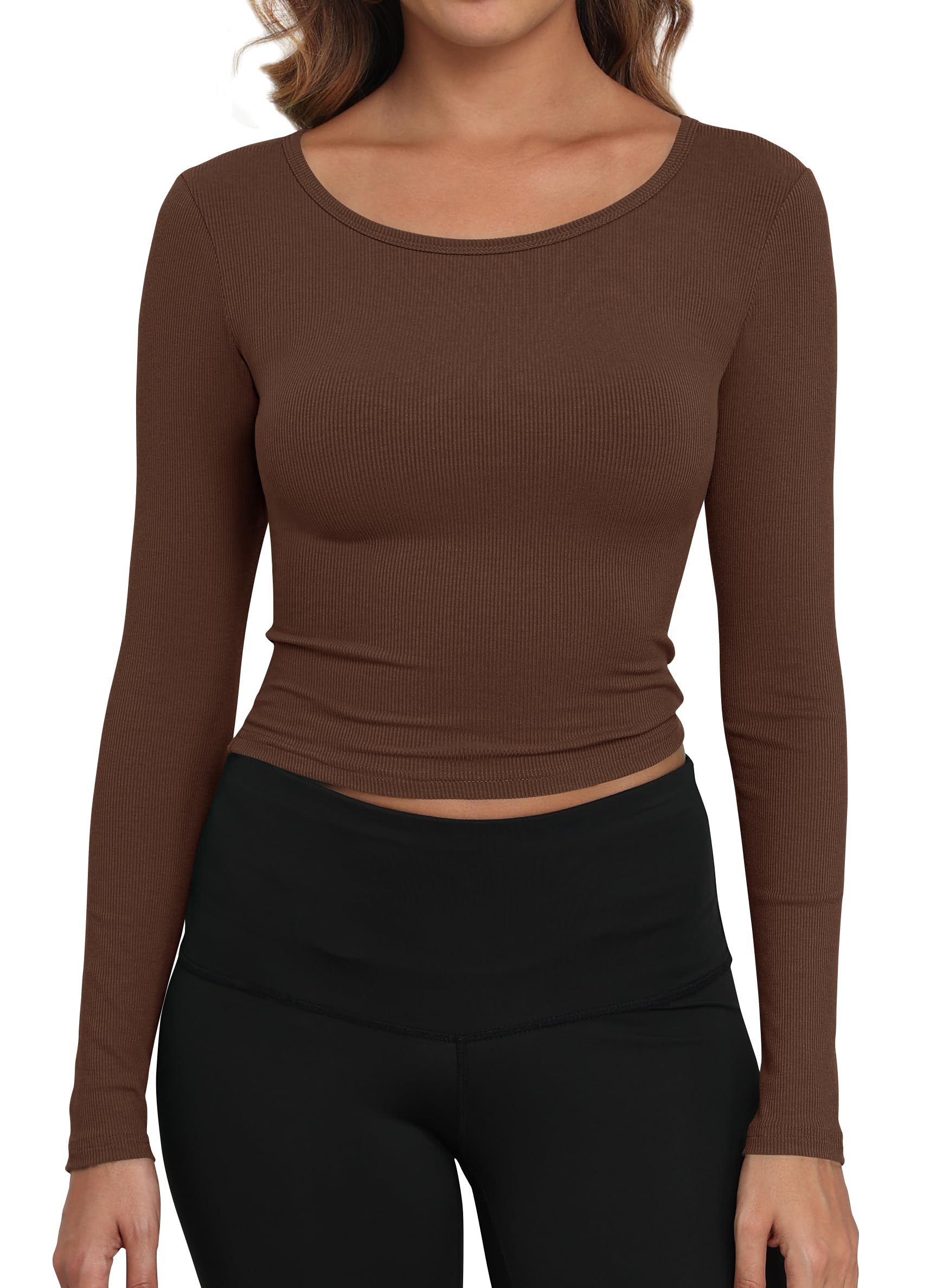 Artfish Women's Casual Basic Ribbed T-Shirts Slim Fitted Boat Neck Long Sleeve Crop Top