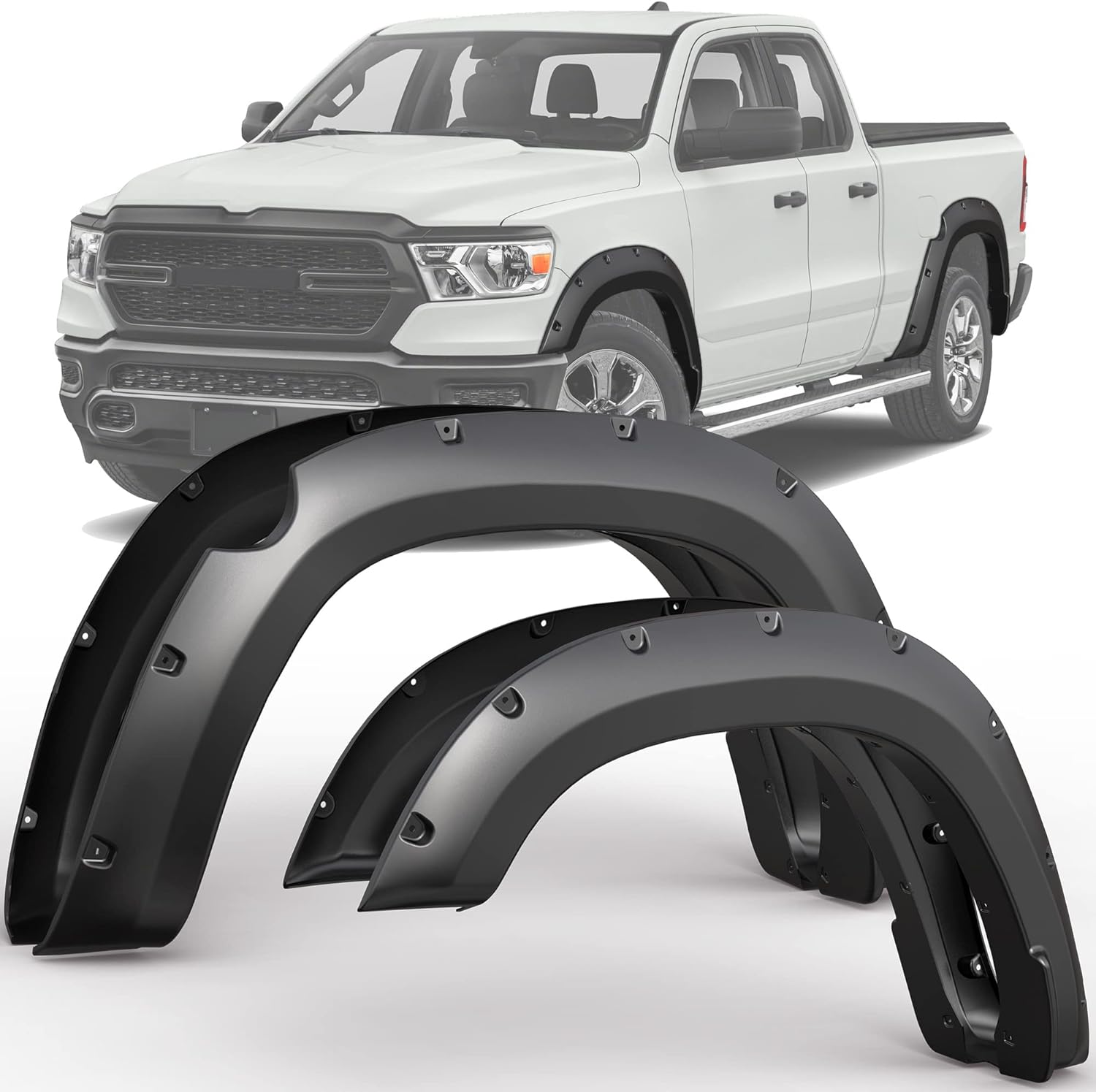 YITAMOTOR Fender Flares, Compatible with 2019-2023 Ram 1500 Double & Crew Cab(Excludes Rebel), Pickup Front Rear Wheels Smooth Pocket-Rivet Wheel 4PCS