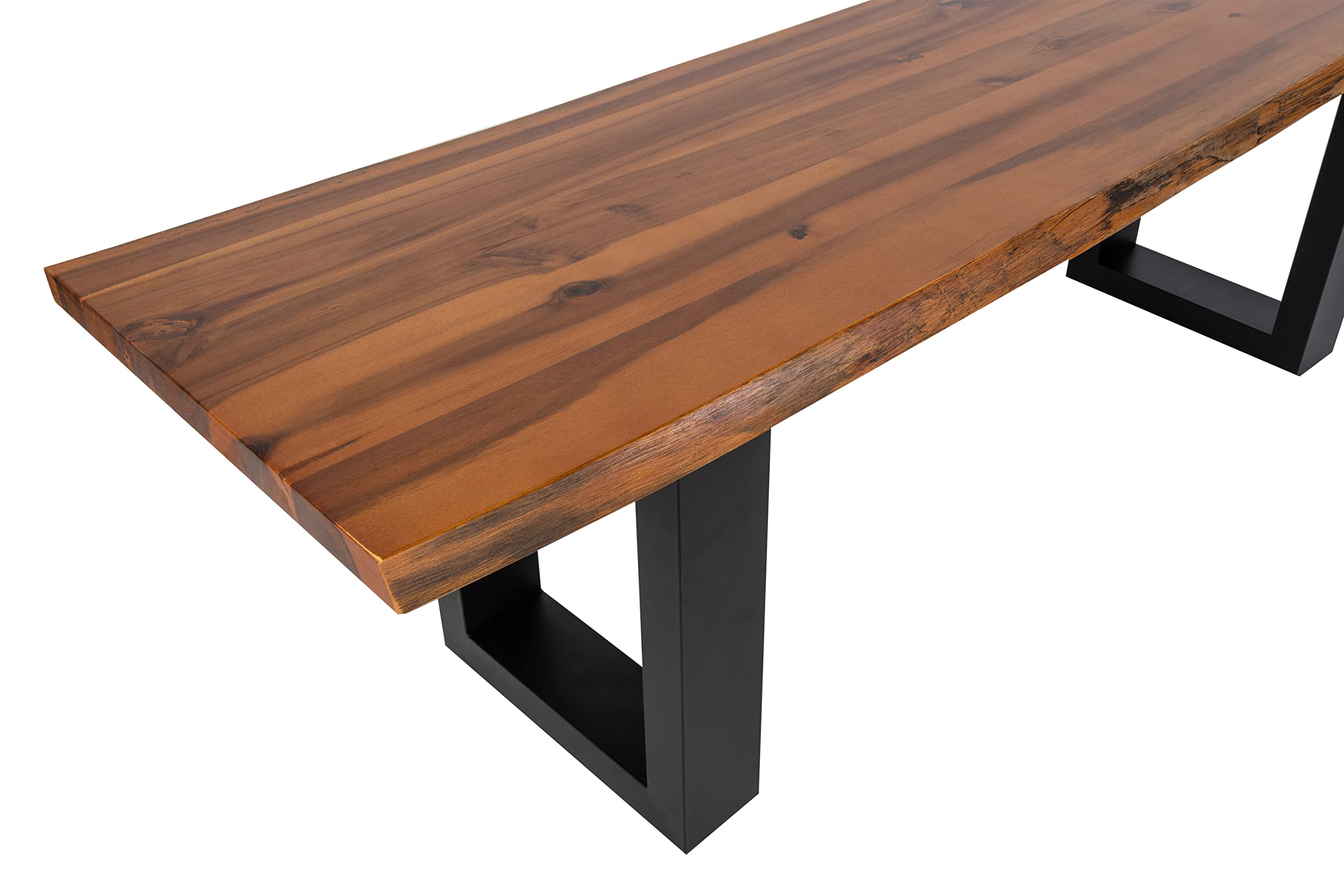 SAM Esszimmerbank 160x40 cm Dallas, Akazienholz cognacfarben, Massive Holzbank mit echter Baumkante, Baumkantenbank mit U-Gestell Schwarz, Sitzbank mit 26 mm Platte