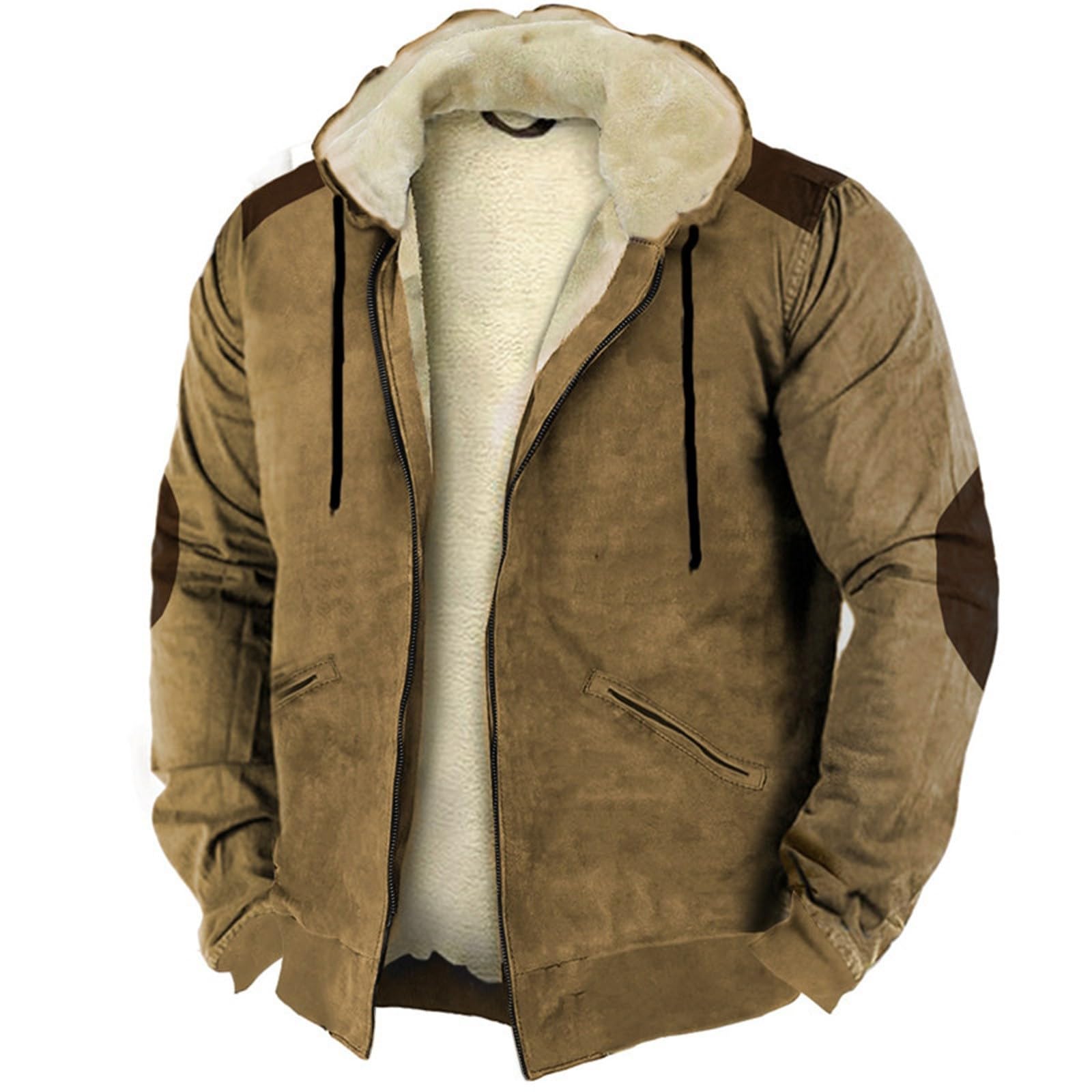 Generisch Giacca in pile da uomo per attività all'aperto, invernale, grandi dimensioni, calda giacca con cappuccio con tasche e cerniera, giacca da lavoro per attività all'aria aperta, per le mezze