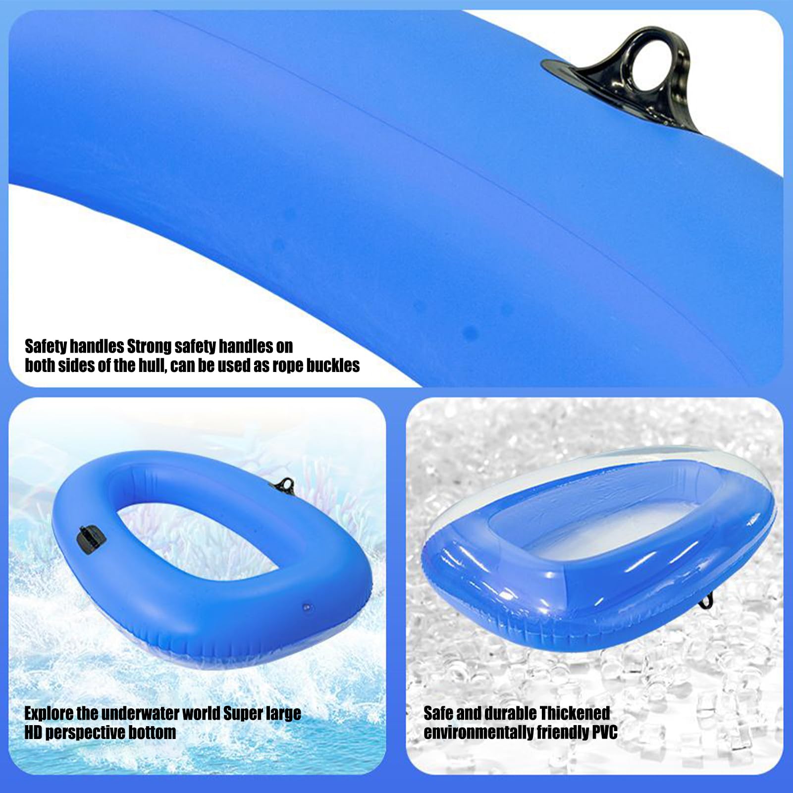 Gommone Gonfiabile,Canotto Trasparente Con Fondo Trasparente | Barca Da Pesca E Relax 160 X 110 Cm Per Laghi Fiumi E Passeggiate, Capacità 80 Kg