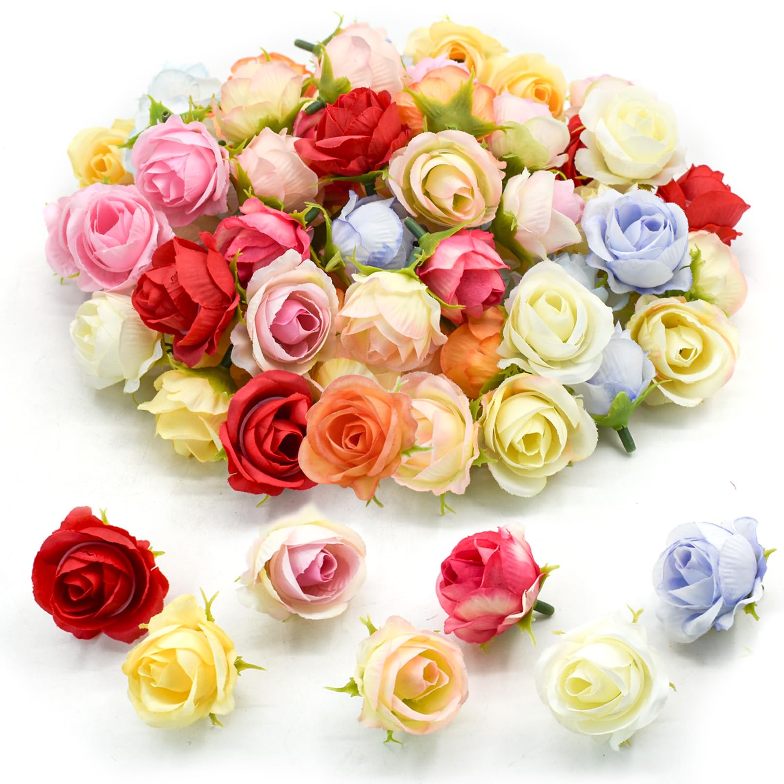 60 petali di rosa artificiali da 1,6", multicolori, mini rose artificiali in seta, per lavori di bricolage da parete, giardino, feste, matrimoni (12 colori misti)