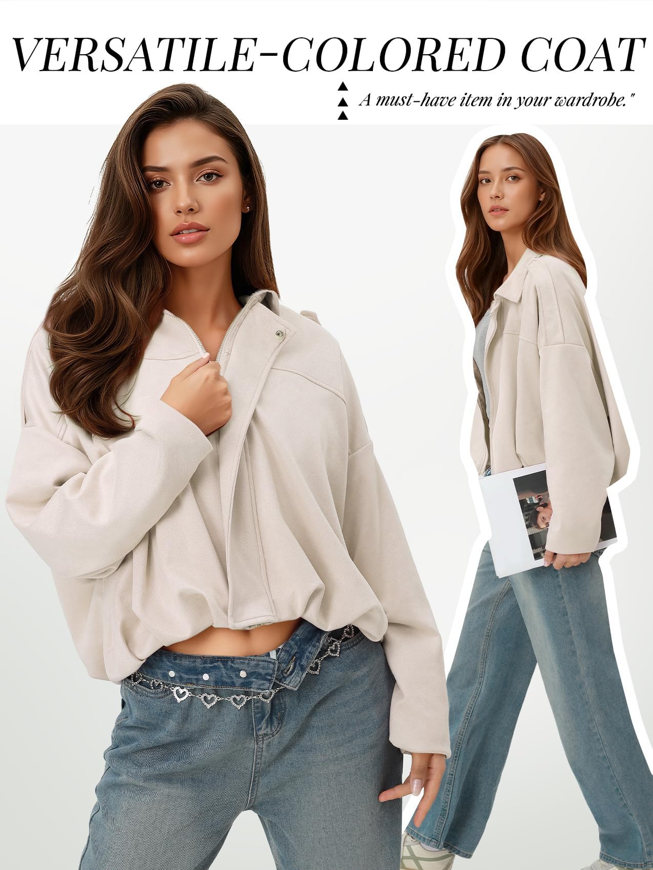 Chaqueta bomber de ante sintético para mujer, abrigo de piloto de gran tamaño, para primavera, otoño, manga larga, ropa de calle