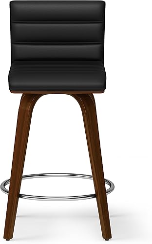 Miniatura 4 de SIMPLIHOME Roland Mid Century Taburete moderno de altura de mostrador en piel sintética vegana negra, para comedor y cocina