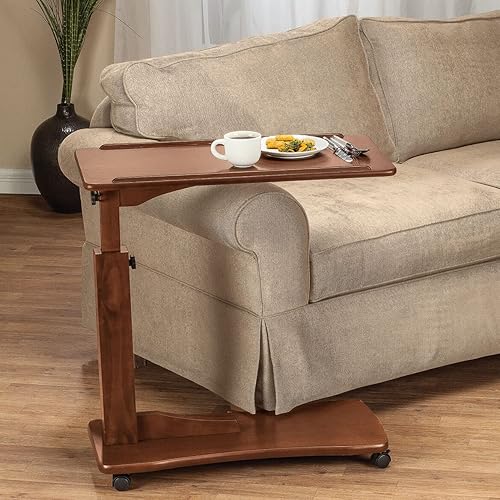 Miniatura 5 de OakRidge Mesa de acento lateral, diseño ajustable en forma de C con borde elevado, mesa pequeña para sala de estar, dormitorio u oficina, roble