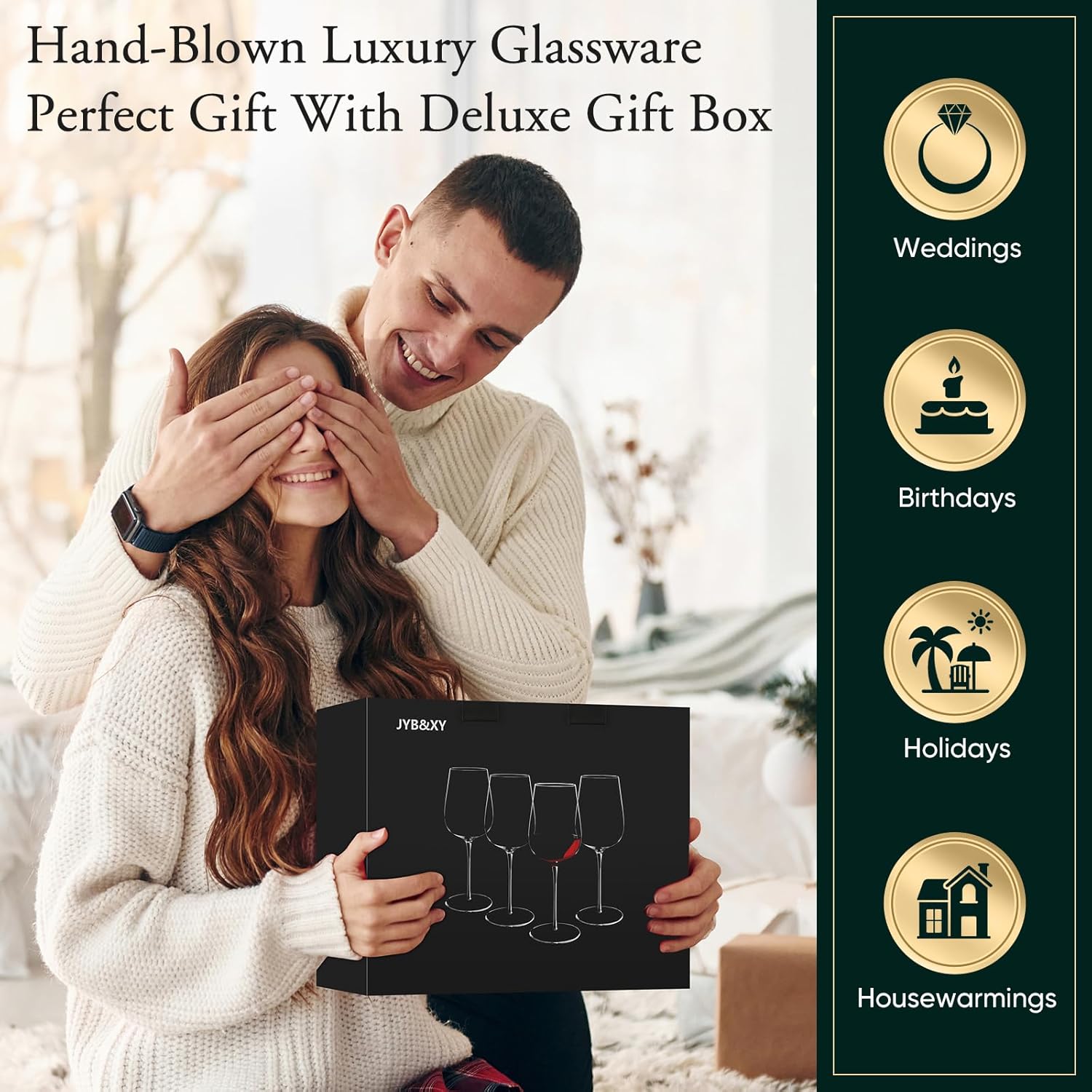 Wine Glasses set of 4 ultra-thin wine glass 20oz Hand Blown slim-profile Premium square Unique Large extra-fine crystal Long Stem for men or women Wedding, Anniversary, Christmas Gift Box - Image 6