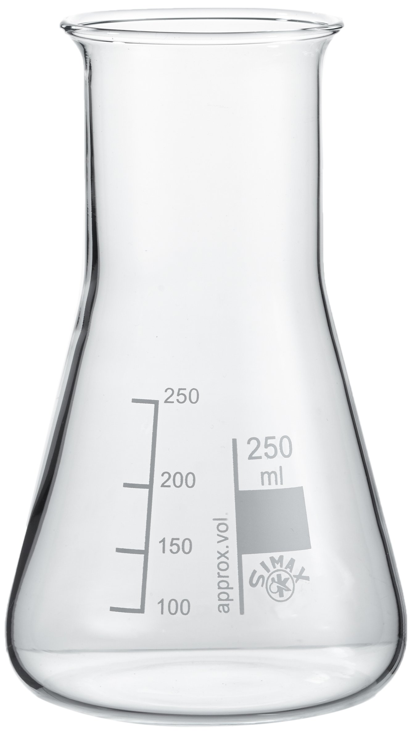neoLab Simax E-1069 - Confezione da 10 fiaschette a collo largo da 250 ml, in vetro borosilicato 3.3, con graduazione e graduazione, resistenti al calore e agli agenti chimici