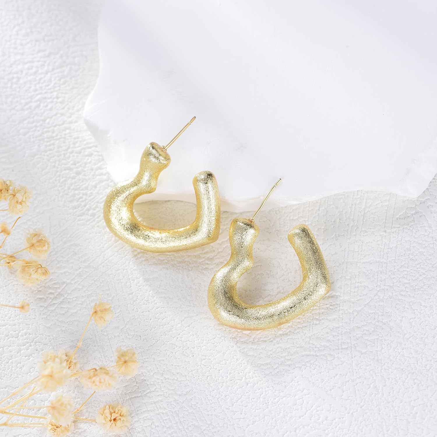 Gold Earrings for Women Heart/Square Gold Earrings Modern Statement Studs Earring Jewelry Gifts for Her - Image 3