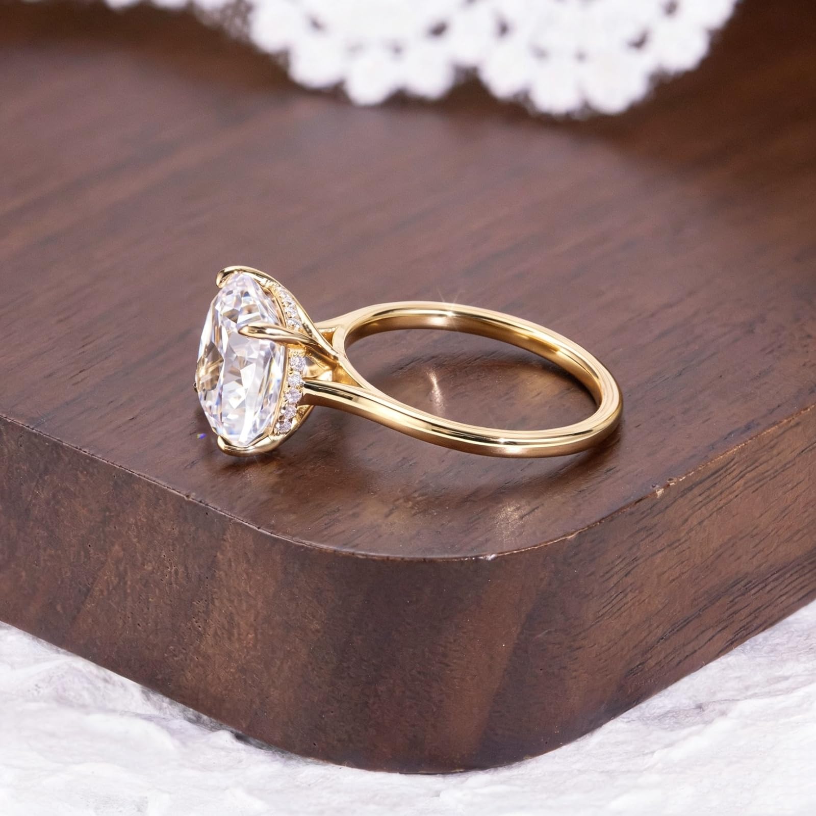 Anillo de moissanita de oro amarillo, anillo con moissanita Asscher de 1 quilate, 2 quilates, 3 quilates, 5 quilates