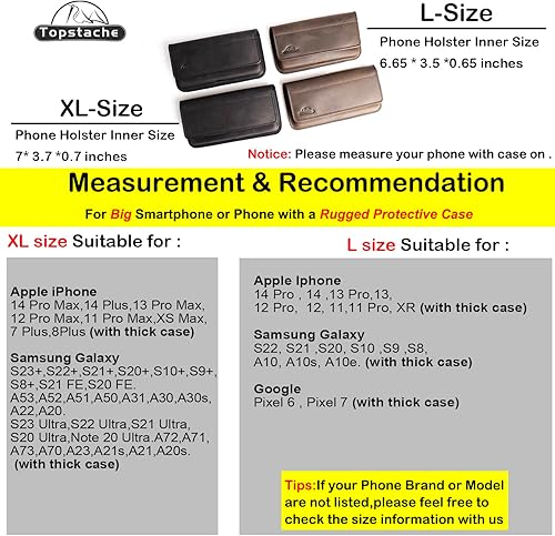 Miniatura 5 de Topstache Funda de cuero grande para teléfono celular, funda de cuero con clip para cinturón para Samsung S23 S22, iPhone 14 13 Pro, funda de cuero