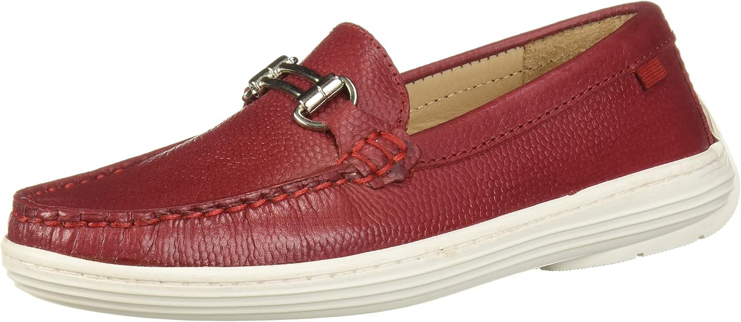 Marc Joseph New York Kids Boys/Girls Leather Double Bit Driver Shoe, red Pebble Grainy, 13 M US Little