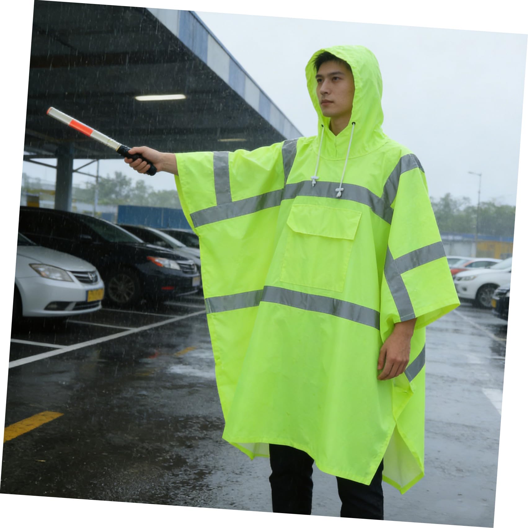 SUPVOX Poncho de Pluie Adulte Réfléchissant avec Capuche et Cordon Ajustable en Polyester Taffetas Pvc pour Camping et Déplacements Quotidiens Haute Visibilité